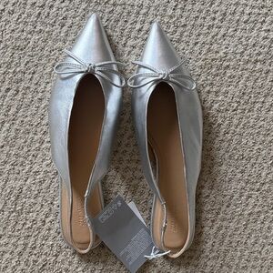 NWT pointed toe sling backs silver 9